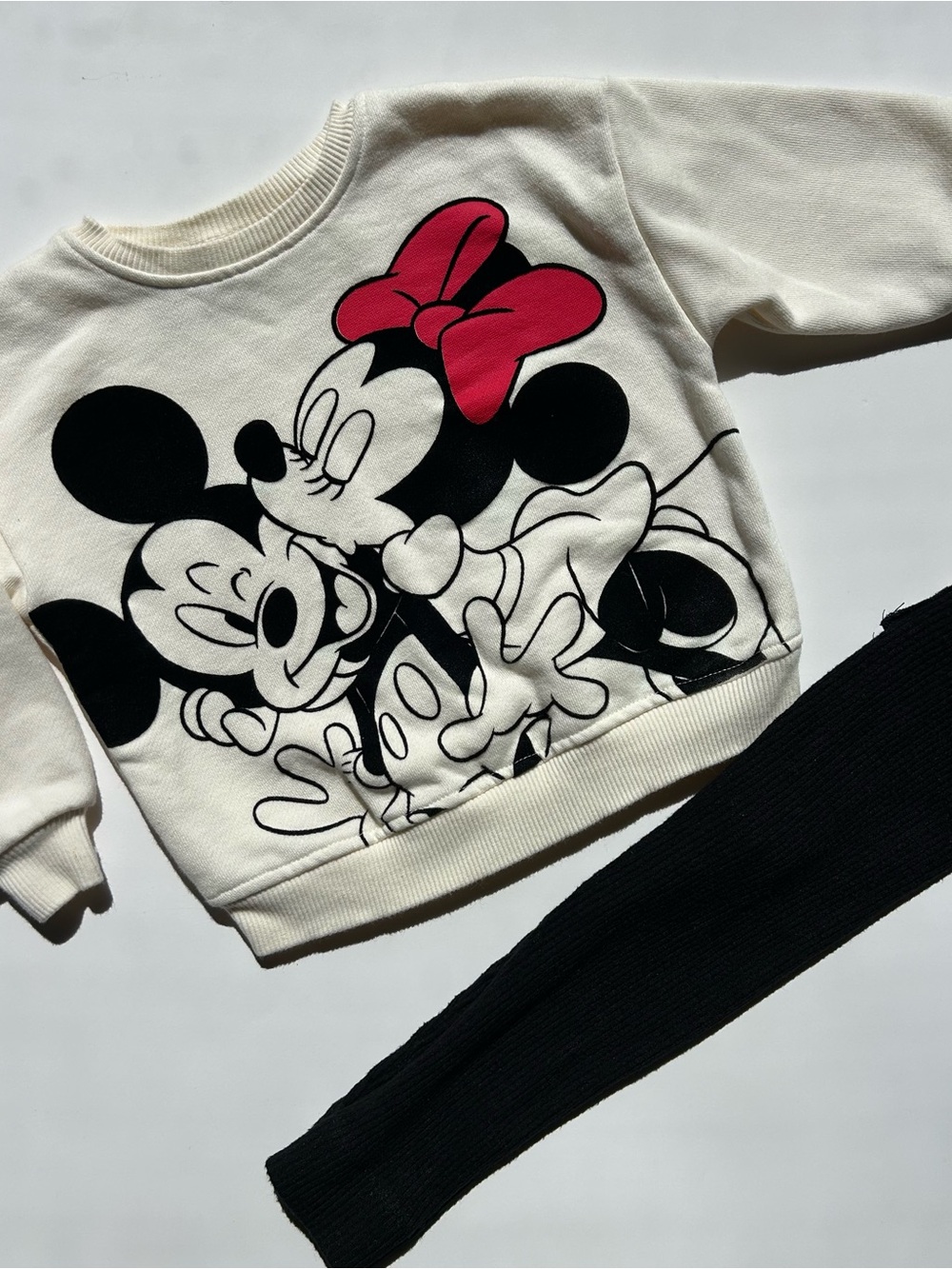 Zara Disney Minnie and Mickey Mouse Soft-Touch Sweatshirt and Black Leggings Set